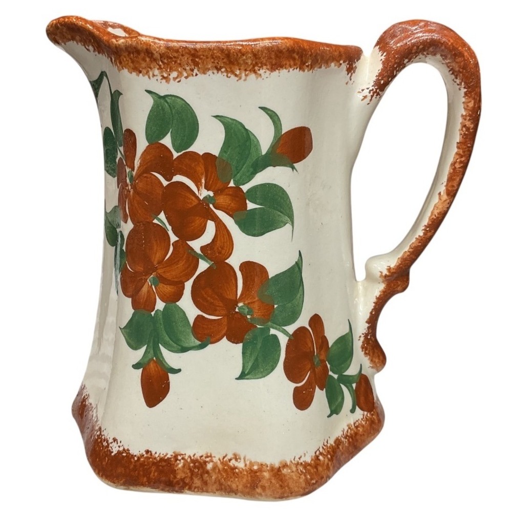 Vintage Cash Family Hand Painted American Pottery Brown Flower Pitcher One Size
